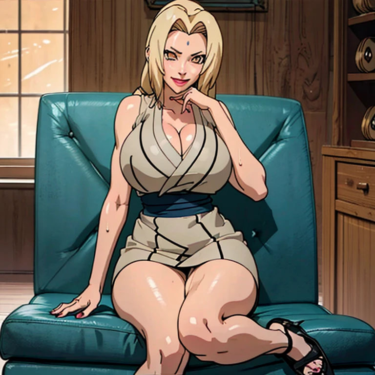 Tsunade, woman, Anime Screenshots, Animation, whole body, Breast compression, Sweat, girl,Miss,woman, Mature,30 years old, Realistic and detailed face, Smile, Heart-shaped_student, only_Shoulder, (Huge breasts、Cleavage, cleveage、Big Ass、Thick thighs)), Perfect body