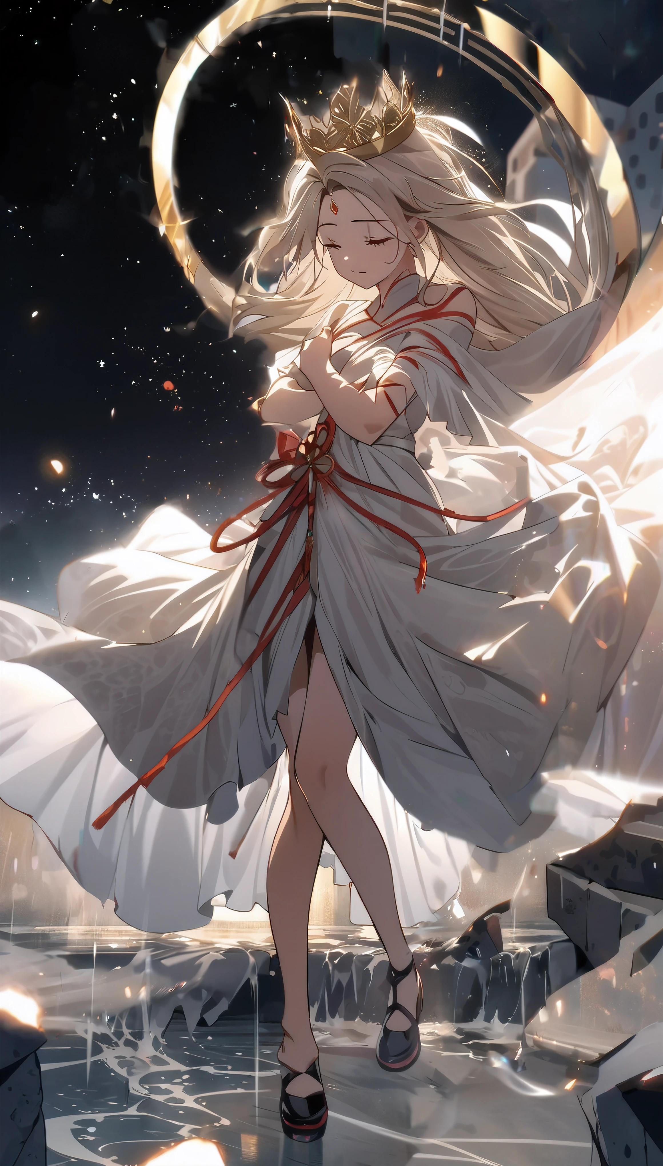 anime girl with angel wings and a halo in the sky, flowing white robes, anime style 4 k, 4k anime wallpaper, anime wallpaper 4 k, anime wallpaper 4k, anime art wallpaper 4k, anime art wallpaper 4 k, flowing robes, flowing magical robe, anime goddess, anime art wallpaper 8 k, flowing hair and long robes, beautiful anime artwork