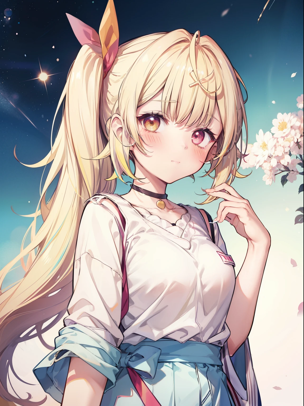 Hoshikawa Sara、Good looking girl (blush, Perfect Face), independent , Looking at the camera, masterpiece, Anime art style, Cute Characters, Most detailed, high quality、Nico Nico Smile、side ponytail、Red ribbon
