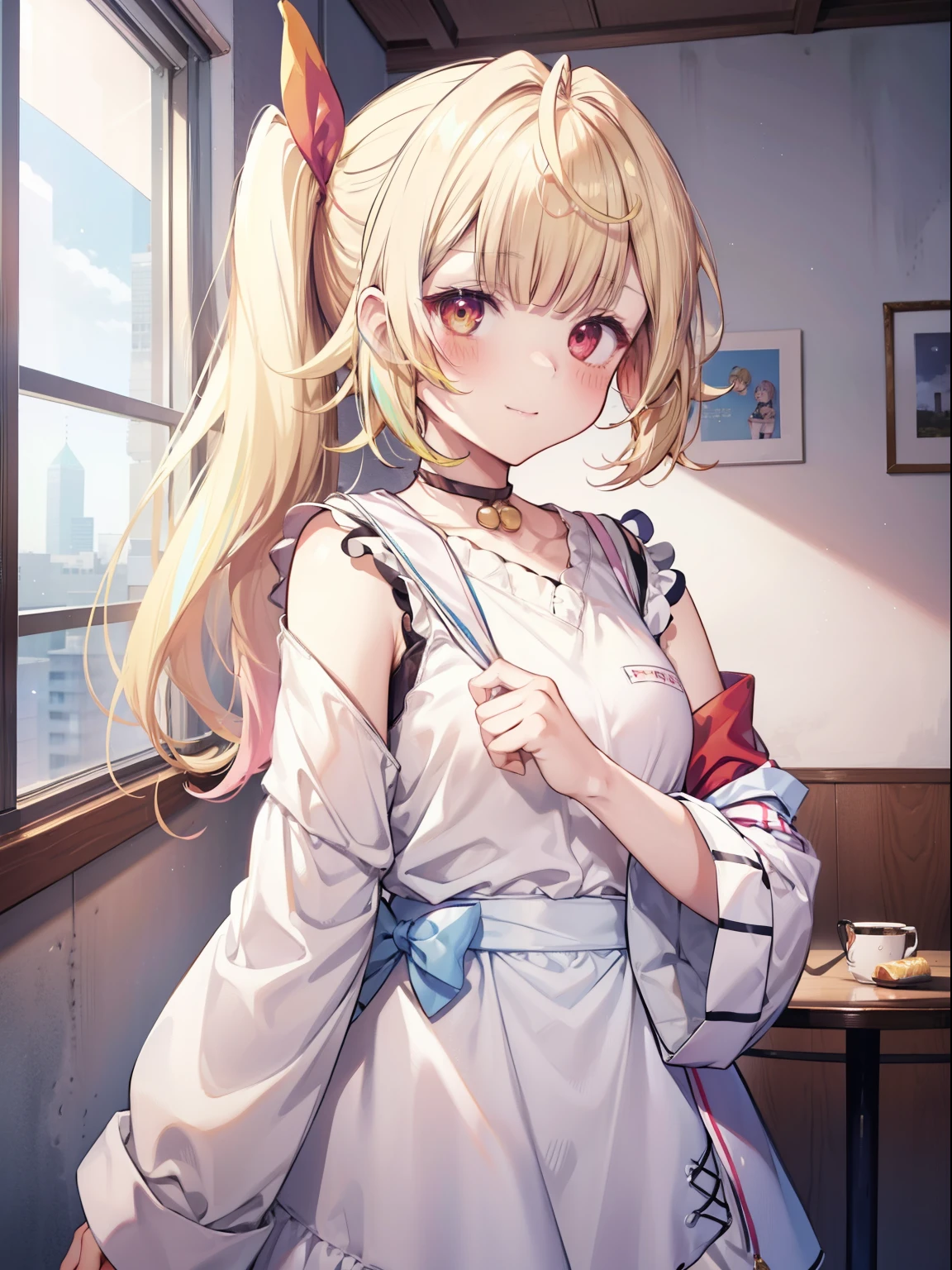 Hoshikawa Sara、Good looking girl (blush, Perfect Face), independent , Looking at the camera, masterpiece, Anime art style, Cute Characters, Most detailed, high quality、Nico Nico Smile、side ponytail、Red ribbon