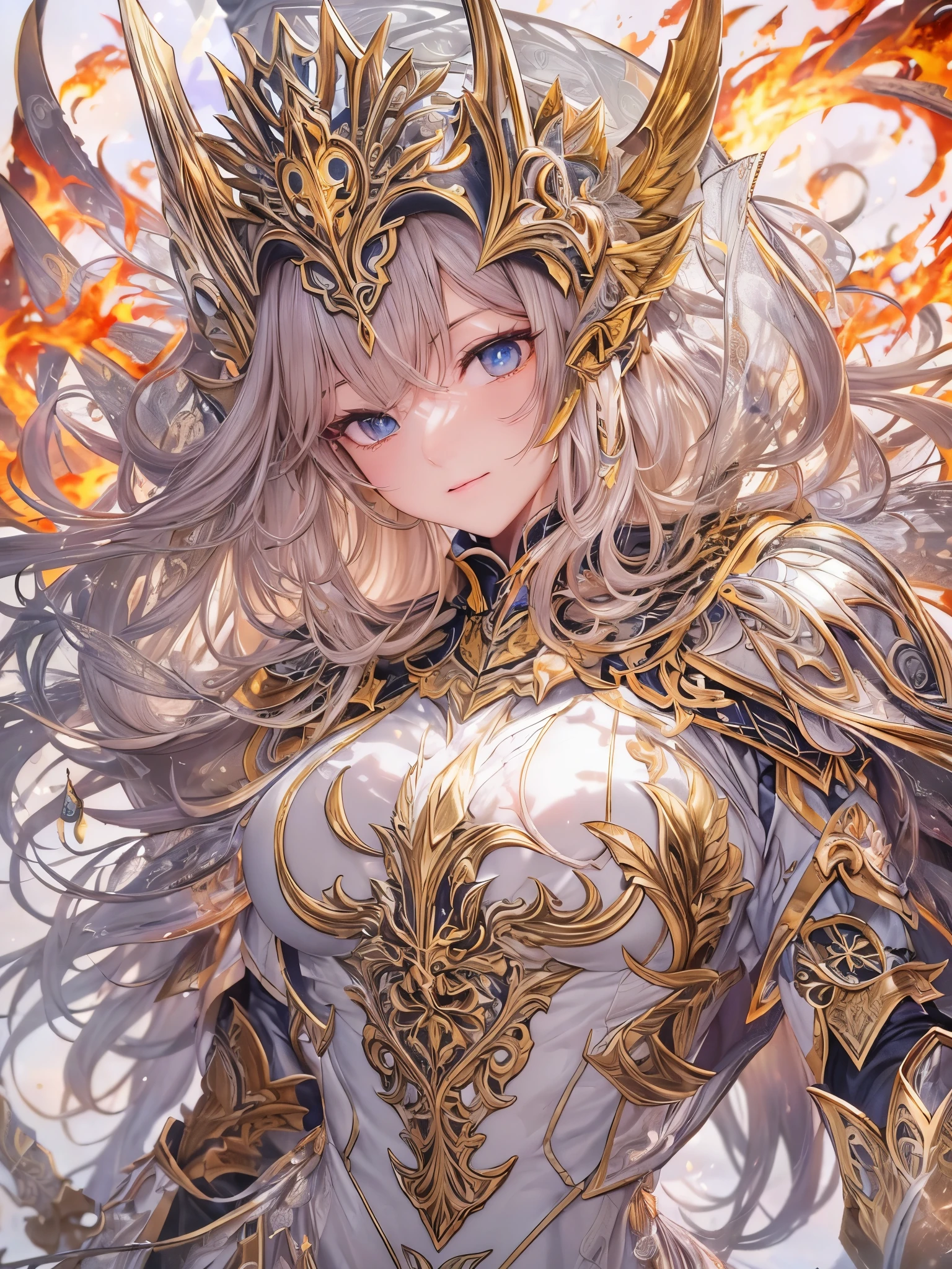 highest quality)),(超A high resolution),(Ultra-detailed),(Detailed depiction),((Best Anime)),(A masterpiece),Sharpness,Claire,super precision art,The art of astonishing depiction,Beautiful fantasy art with intricate and detailed details, (Flowing light:1.6),, (1 adult female:1.5),((Magic Knight:1.5)),(Asymmetrical magical armor with intricate and beautiful reliefs.:1.3),(Flames Gathering at Your Fingertips:1.3)