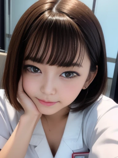 (8K, RAW photo:1.2),detailed face and eyes,最high quality, ultra high resolution, very detailed ,intricate details ,table top ,pretty girl , soft light like a movie, hyper detail,sharp focus, high quality,chest comes out,bob cut,brown hair,NSFW, smile, zettai ryouiki, skirt, sit on a chair, spread your legs