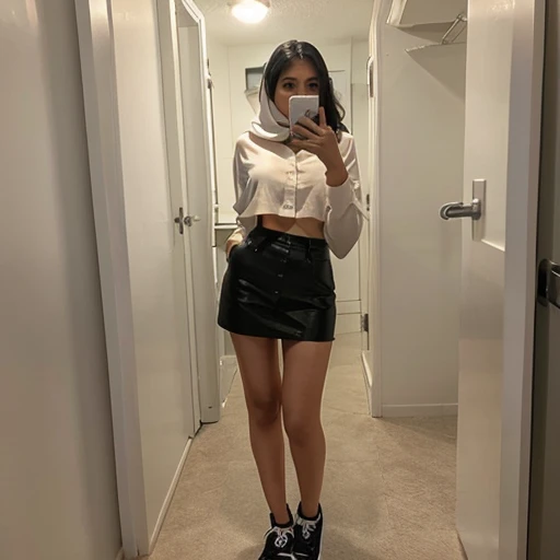 Selfie, thin Arab girl, standing, legs together