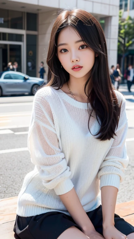 ulzzang-6500-v1.1: (foto cruda: 1.2), (fotorrealista: 1.4), Una chica preciosa y detallista con ojos y rostro muy expresivos., With ridiculously complex details and huge file size, Super detailed and high resolution image., una obra maestra de alta calidad, Showing a wide range of fashion clothing colors in this illustration., Creado como un fondo de pantalla CG unificado de 8k, Incredibly striking with fine details and masterful execution., 16 year old girl, Cabello largo y blanco que le cae por la espalda., Revealing Side Split Pose (sin bragas), pechos grandes, Usando lentes