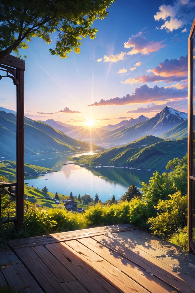 highest quality、quiet lakeside、Beautiful viewysterious light、Fantastic landscape painting