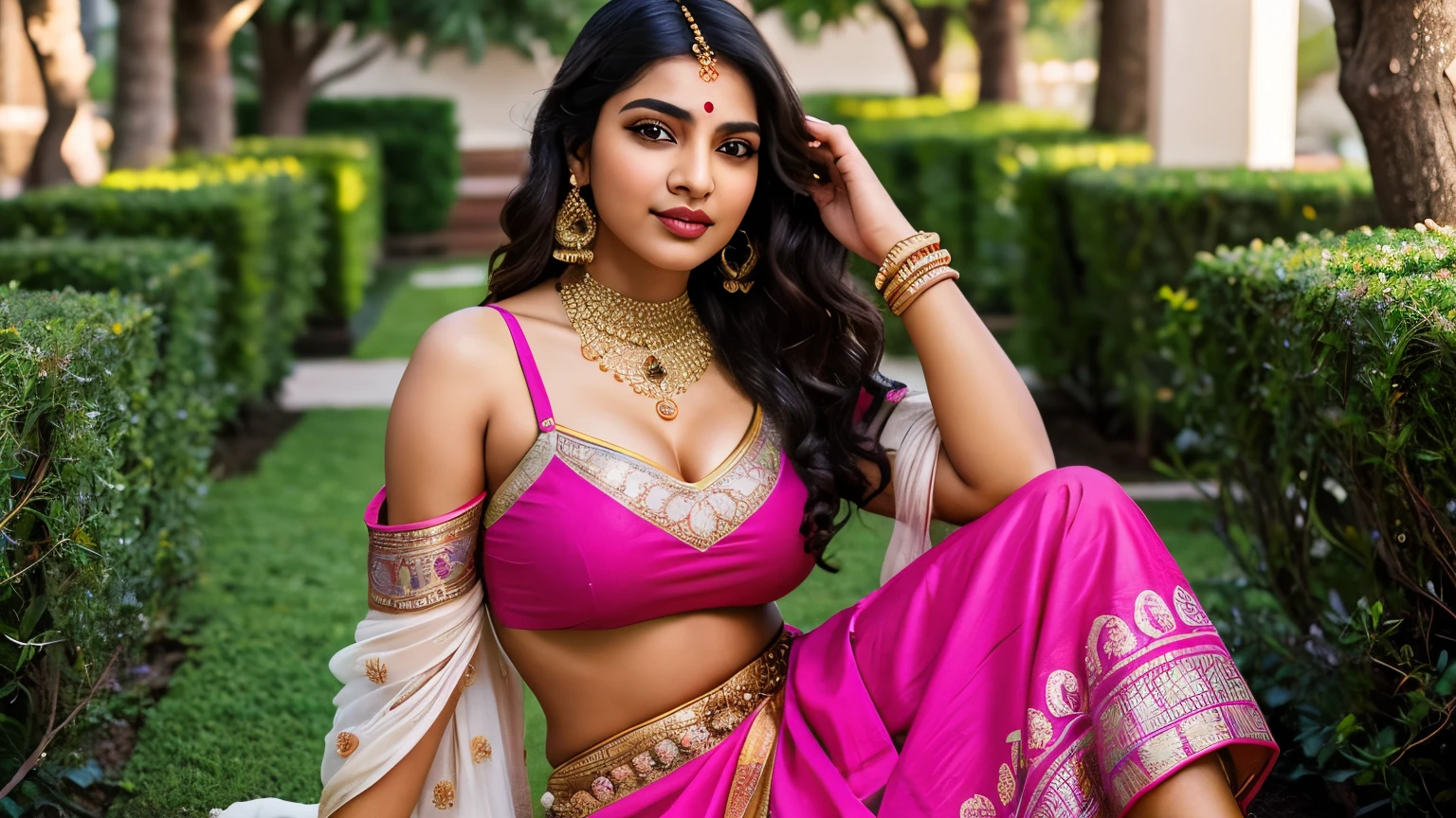 Craft a hyper realistic and vivid description of an exceptionally attractive Gen Z Indian girl who skillfully fuses traditional elements with contemporary style. big breasts, Capture her fashion-forward choices, vibrant personality, and the unique charm she brings to embody the intersection of age-old traditions and the spirited trends of today's generation. Explore how her cultural roots and modern flair seamlessly coalesce, painting a picture of timeless allure and youthful exuberance