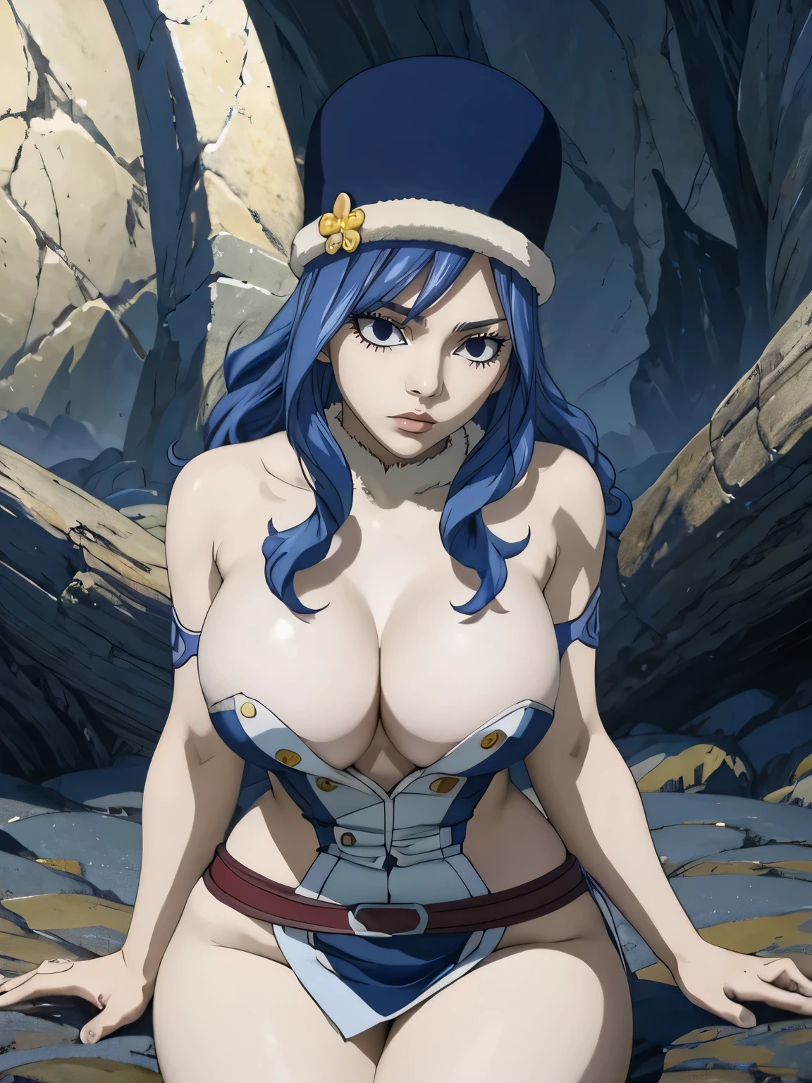 ,(Best quality,4k,8K,a high resolution,masterpiece:1.2),Hisui E. Fiore - Fairy Tail, detailed,(beautiful graceful fingers),(sexual),((cute expression)),(blue eyes),(Dark blue hair),((big tits:1.2)),confusion in her eyes,beliefs(Best quality,4k,8K,a high resolution,masterpiece:1.2),realistic,ultra detailed,cruel expression,((naked)),((Naked body))),sitting,nature landscape,dynamic action pose,power and authority,strong female protagonist,determination in her eyes,confident and fearless,scenic lighting sunsetа,Bright colors,muscular build,slim and fit figure,epic fantasy work, sexual and fearless,scenic lighting sunset,Bright colors,дождь muscular build,slim and fit figure,Meadow,red face