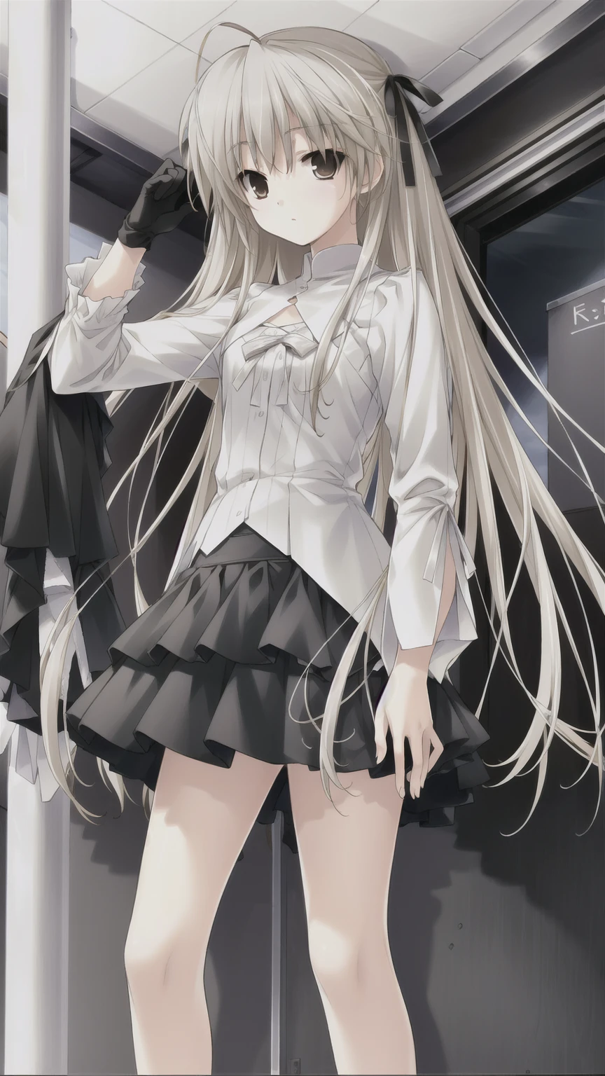 ((masterpiece:1.4, best quality)) ,Kasugano Sora,Handsome cool girl,Brown eyes,Long straight hair，singer，concert，stage，Black coat，Black shorts，Black socks，sports shoes