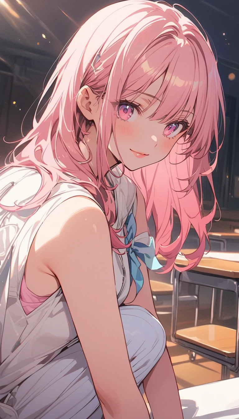 ((masterpiece)),((highest quality)),Absurd,, One girl, One boy, Squatting cowgirl, throw, , Exposed panties, , (classroom:1.1), sunlight, , (Half-closed eyes:0.4), (Lips parted:1.4), A light smile, (Nervous),(highest quality、masterpiece、High resolution、detailed)animeスタイル、flat style、(Shining Eyes、detailed美しい顔), BREAK,anime、flat style