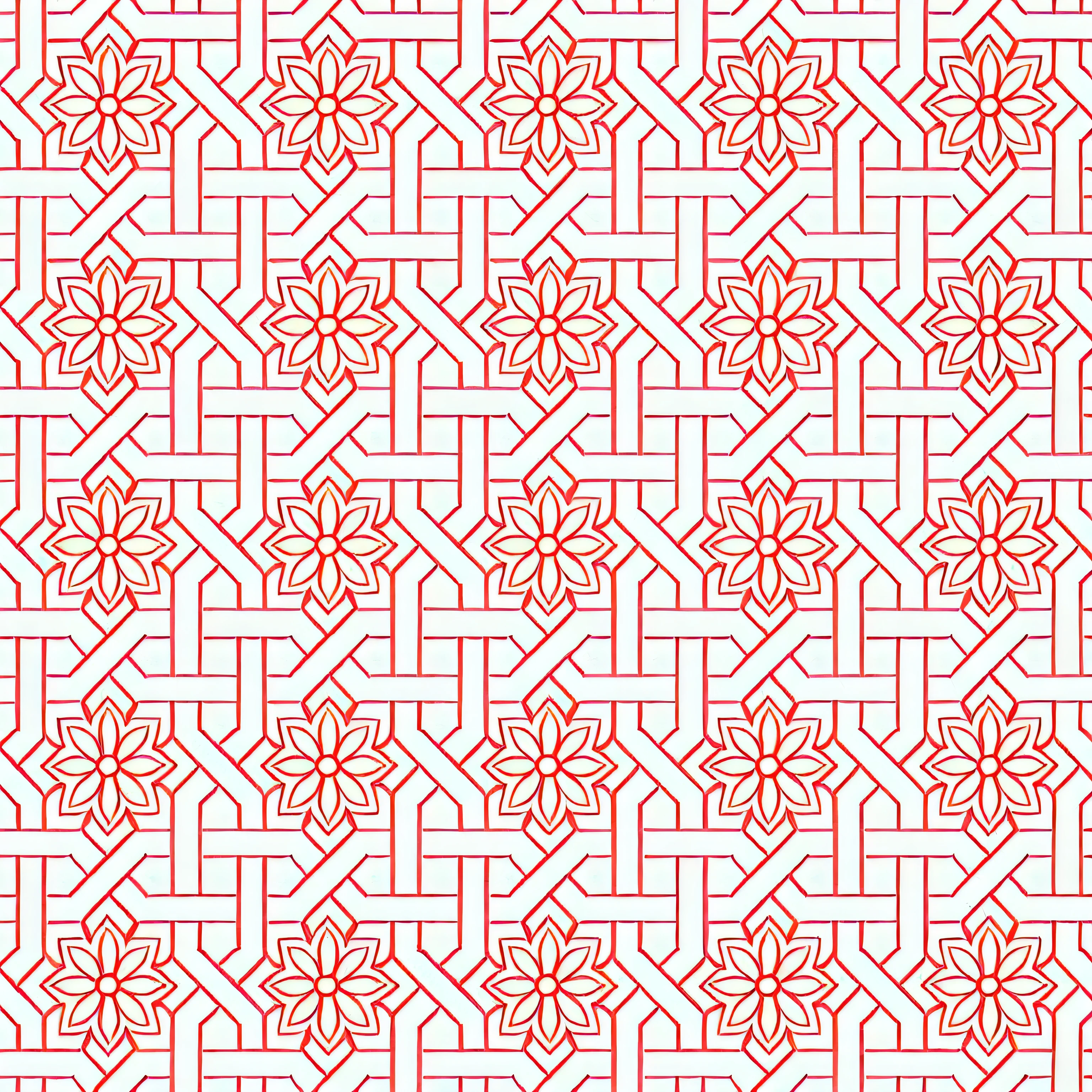 a red and white geometric pattern with a flower design, intricate pattern, oriental wallpaper, geometric ornament, ornate geometric patterns, geometric pattern, red wallpaper design, symmetric pattern, pattern art, chinoiserie pattern, elaborate geometric ornament, border pattern, seamless pattern design, intricate ornament, ornate pattern, wallpaper pattern, traditional chinese textures, intricate patterns