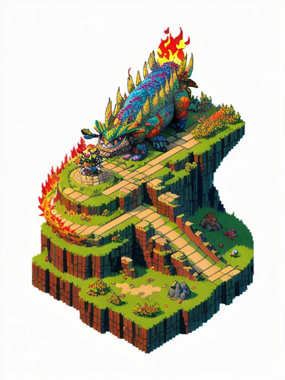 (masterpiece, top quality, best quality), pixel,pixel art,dragon,fire,mountain,full body,