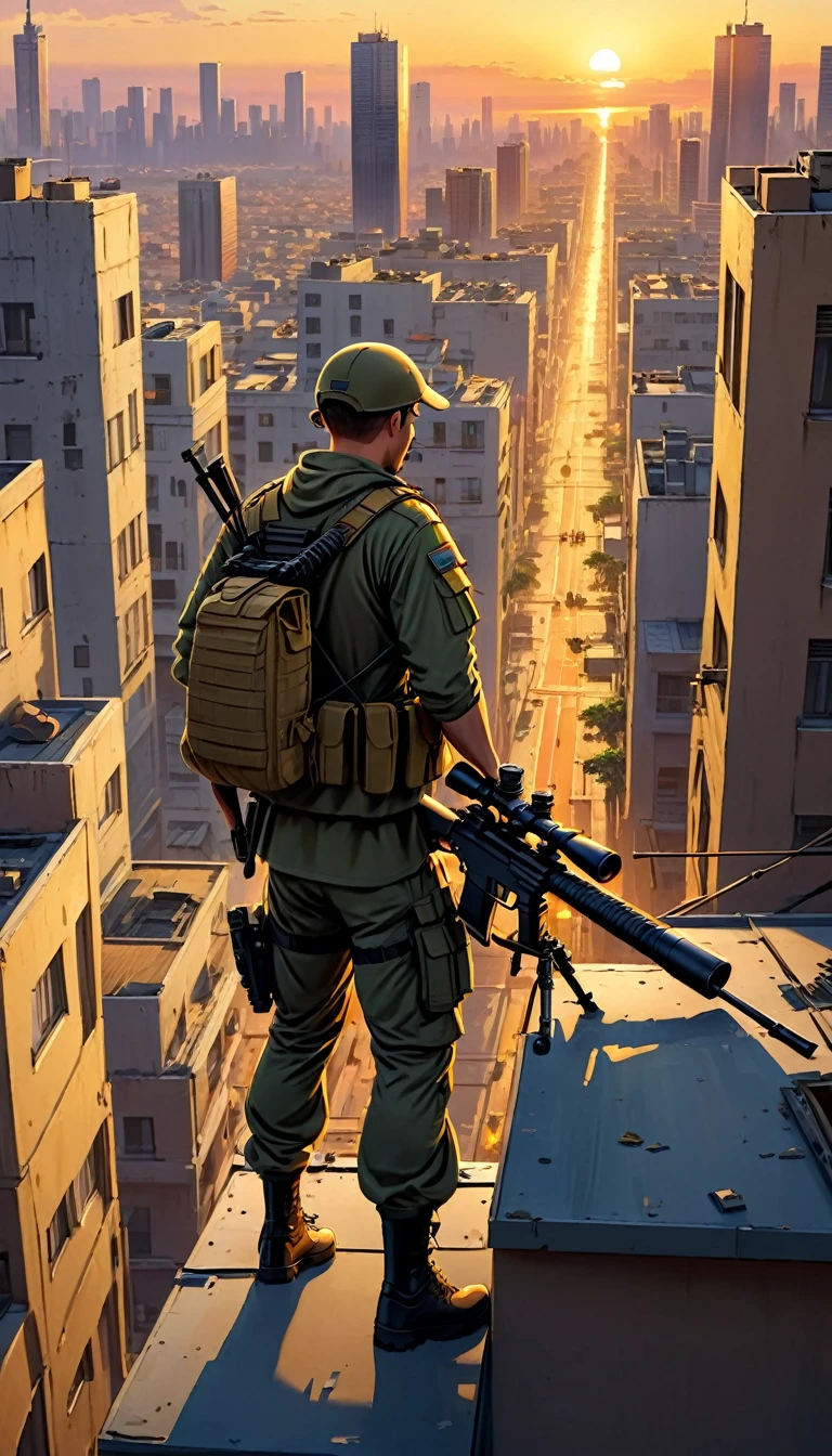 Man sitting on an ultra realistic street ((soldier),apocalyptic post,super realistic,4k,detailed,behance --auto --s2