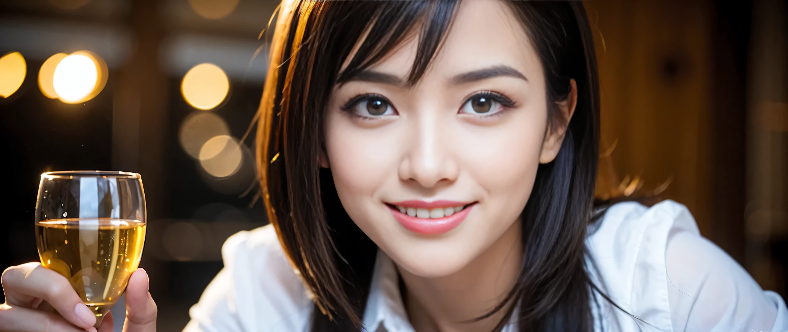 ((highest quality、8k、masterpiece:1.3))、Sharp focus:1.2、Beautiful woman perfect body:1.4、Slim body、((Bob Hale、Straight hair:1.2))、(to be born, highest quality, masterpiece:1.5), (Realistic, Intricate details:1.2), Ultra-high resolution, shine a light on your face、Spectacular view of the sunset sky and clouds、Amazing mountain views、A bright smile、wine glass、red wine 、Appetizer、Italian food、Wine bottle、Champagne、sparkling wine、, Beautiful Face, blue eyes, The light shines on your face, Blushing, short hair,Bright Face、Fox face、 (36 years old), 39 years old, Lady、Two beauties、brown hair、Shortcuts、Long sleeve shirt、dress、Pretty Woman 1, (slim face), (The body is slim), (brown hair), (Shortcuts), cheeks turn a little red,charming beauty、, Out of the window, A beautiful and detailed night view unfolds.........., restaurant, In a prominent place (From the waist up) Nova Frog Style, actress, model, Upper Body, White wine, slim, wine glass, A wine glass placed in the middle, smile, (smile: 1.15), Beautiful fine grain, Depth f/2,saturation, High Contrast, Strong light and shadow,Moist Body:1.5、3D texture、Delicate eyes、brown hair、The hair is very shiny、