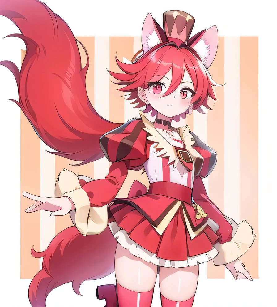 CURE CHOCOLAT
DOG GIRL, STRIPED PUFFY SLEEVES, LONG_SLEEVES, MINI_HAT, RED SHORTS, MINISKIRT, SHORTS UNDER DRESS, RED BOOTS, WHITE THIGHHIGHS
