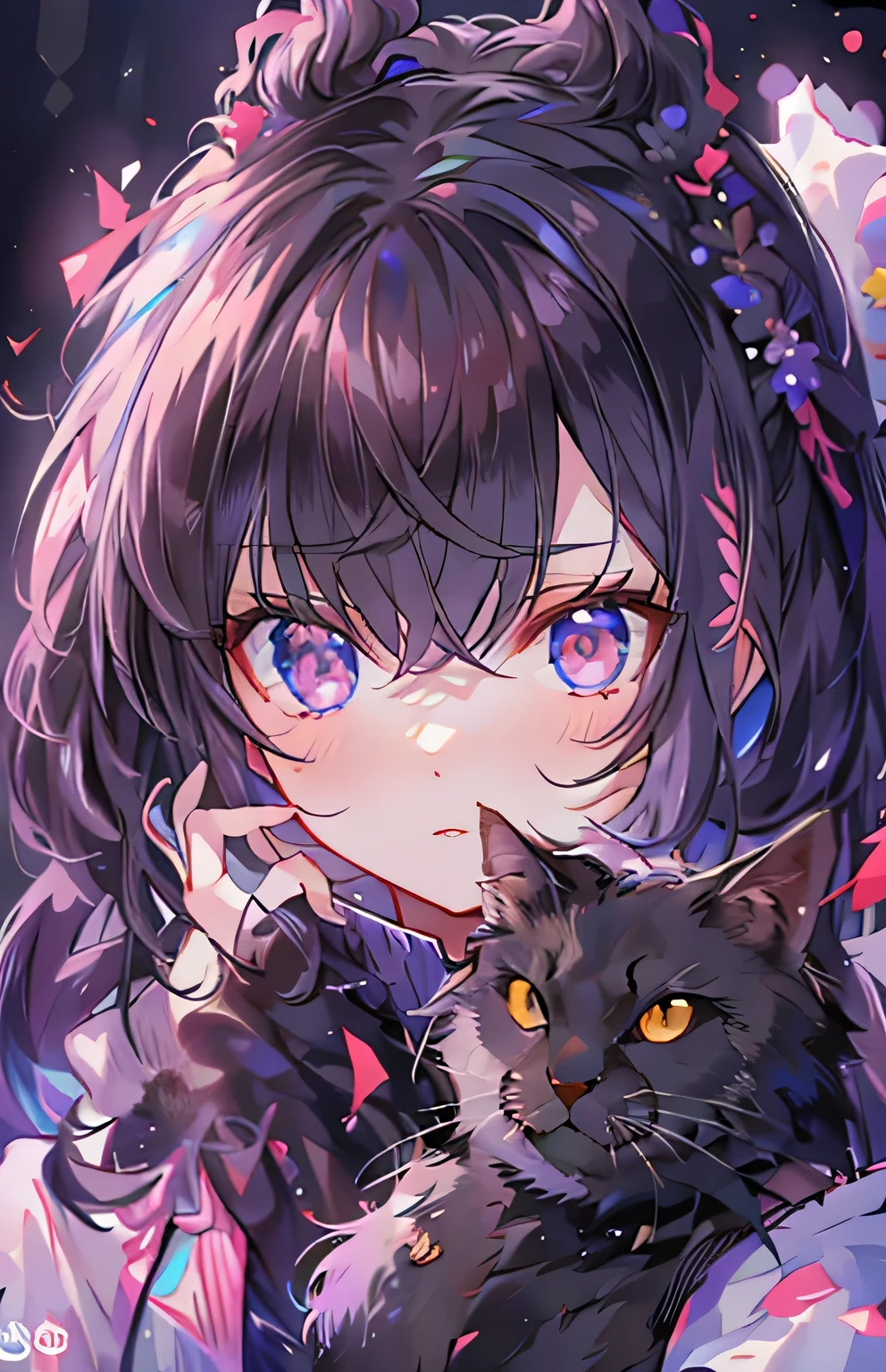 ((highest quality)), ((masterpiece)), (Get used to it), Perfect Face , beautiful girl , Black cat ,