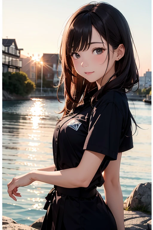NSFW,Girl playing in the river,high school student,Japanese,((See-through shirt, uniform),17 years old, black hair ,no good,medium breast,
