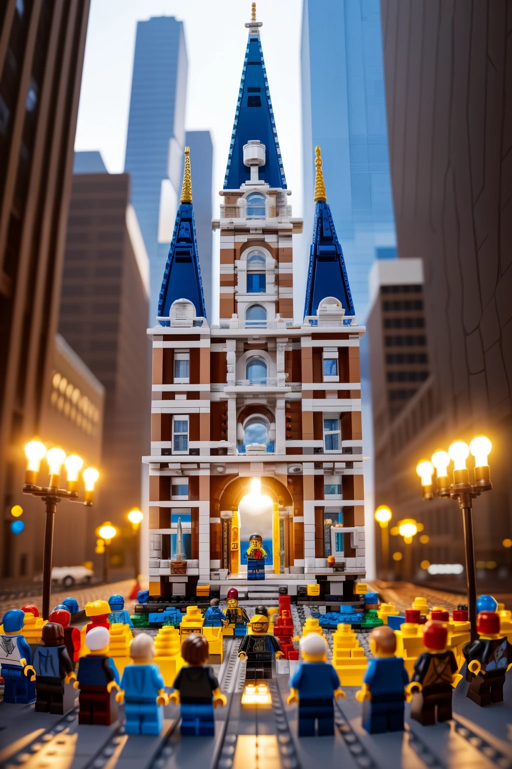 Lego citizens gathered around Victor, their faces illuminated with hope and determination. Victor, an inspiring figure amidst them, stood tall and strong, his brick-built frame radiating courage. The intricate details of the citizens' faces were visible in the high-resolution image, their expressions conveying a sense of unity and resolve. The scene was captured in stunning detail, with each Lego brick showcasing a hyper-realistic texture that added to the overall visual appeal. The image was a masterpiece, infusing a sense of optimism and strength that was truly captivating. (Lego, citizens, Victor, hope, courage, high resolution, hyper-realistic texture, masterpiece)