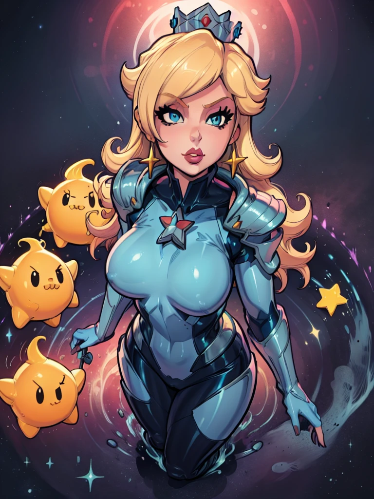 a milf rosalina in a space suit with a star on her chest, star guardian inspired, portrait of a curvy female anime hero, outlined!!!, line art!!, female protagonist, concept art!!, detailed fanart, body suit armor girl, 