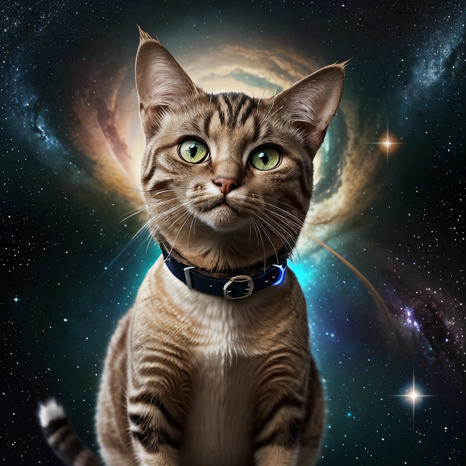 Gato con collar de galaxia
