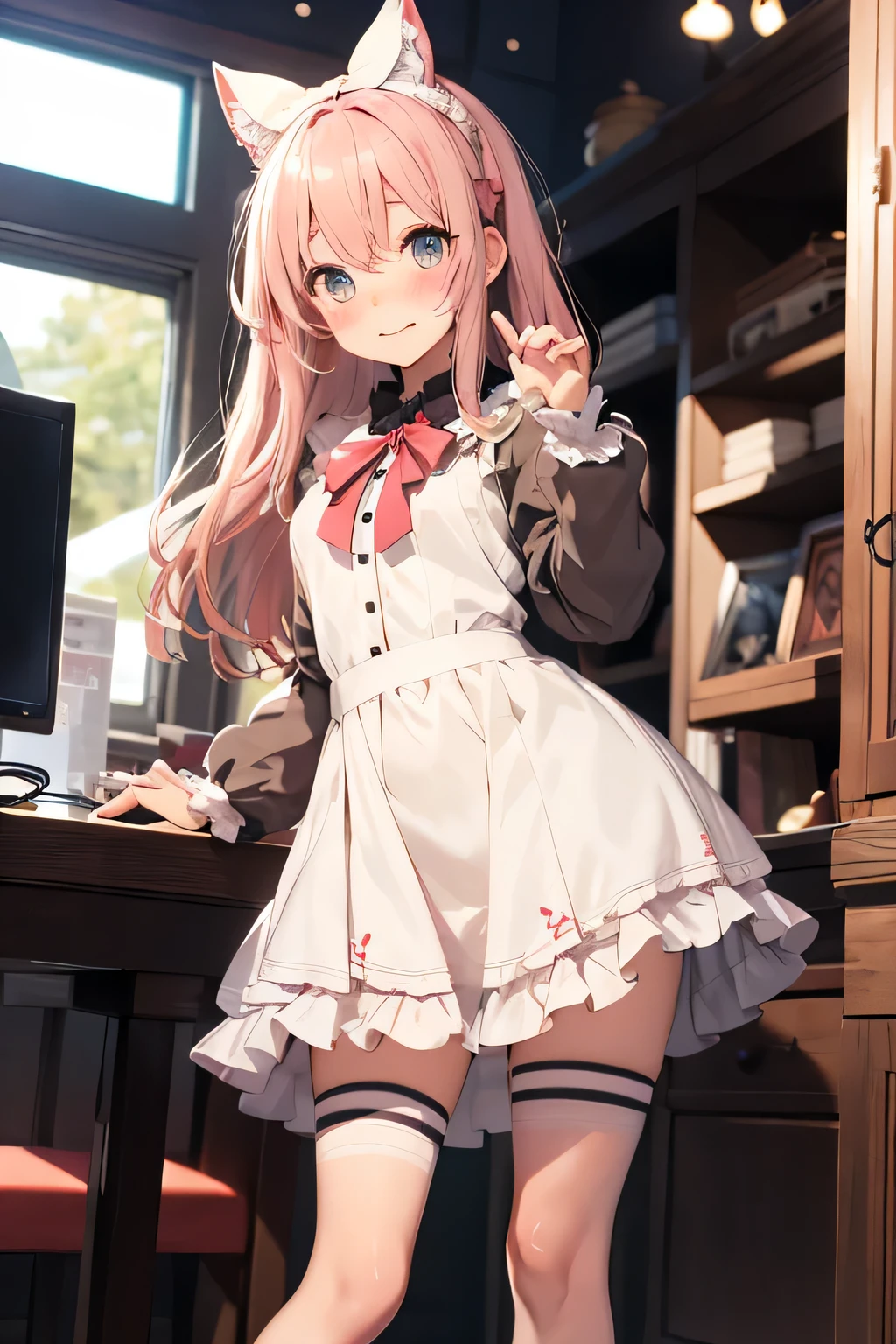blush、Looks embarrassed、ta、cosplay、cute、stand、Panty shot、lift up the skirt、Decisive pose