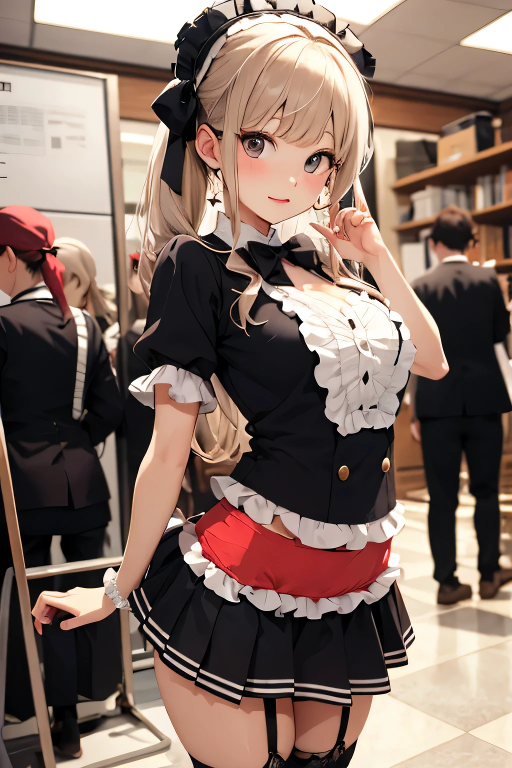 stare、lolita、cosplay、cute、stand、Panty shot、lift up the skirt、Decisive pose、butt