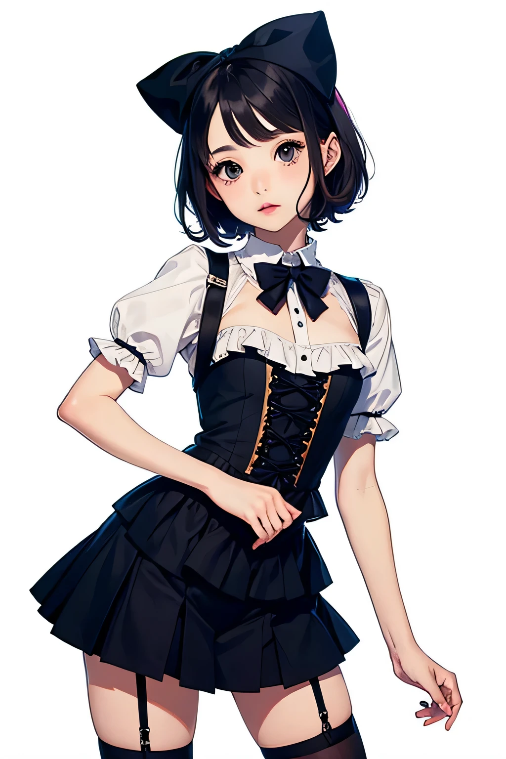 Anime girl in a black and white outfit with a bow - SeaArt AI