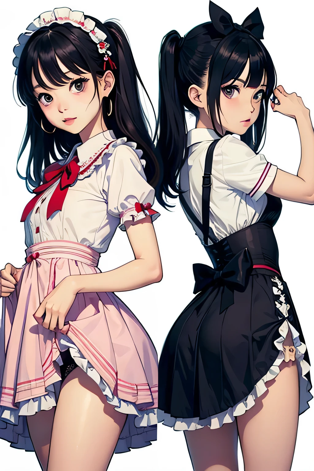 stare、ta、cosplay、cute、stand、Panty shot、lift up the skirt、Decisive pose、butt