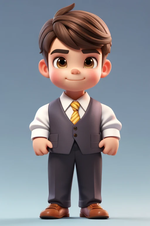 3D Characters, 1 , cute,male,Businessman､ (whole body: 1.2), Simple Background, masterpiece, Better Quality, (Gradient Background) brown hair 茶色. Arms crossed, office, 