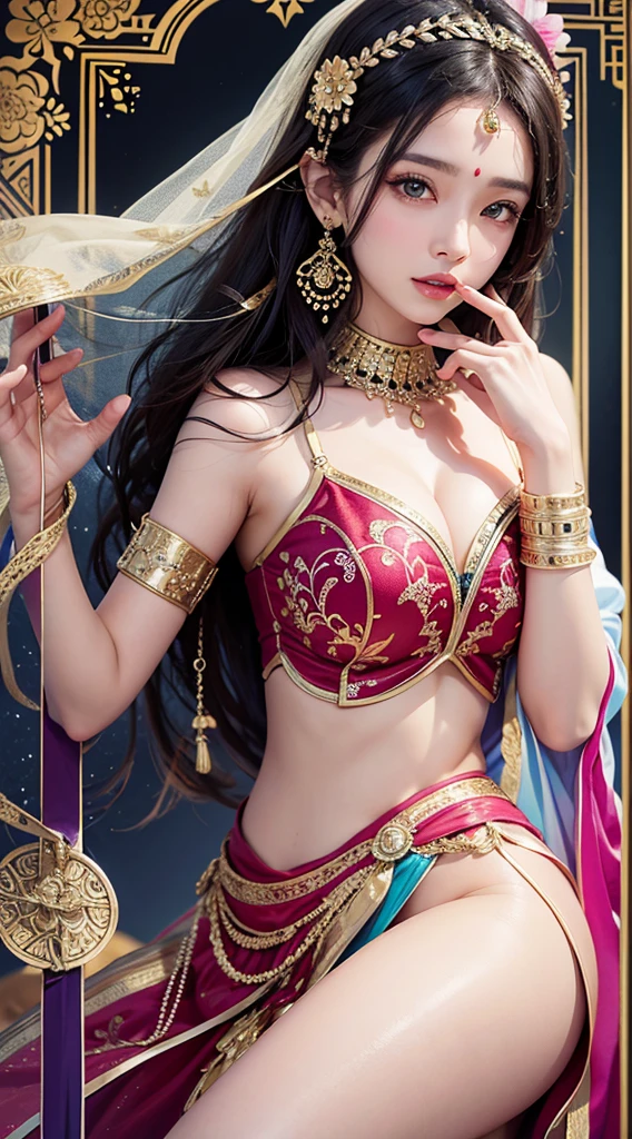 Une femme en sari posant pour une photo, Indian, traditional beauty, Indien, beautiful girl, red Ornate Cosplay, en tailleur, Super mannequin indien, Belle jeune fille, femme magnifique, Asie du Sud-Est avec Long, Indien provocateur, magnifique belle femme, Tenue complexe, Hindu aesthetics, belle fille asiatique, Extremely detailed shot of the girl, jaw dropping beauty, Big breasts deep neckline sexy navel