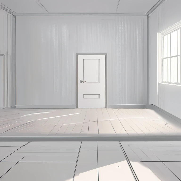 There is a door in a white room., Room without windows, One bed