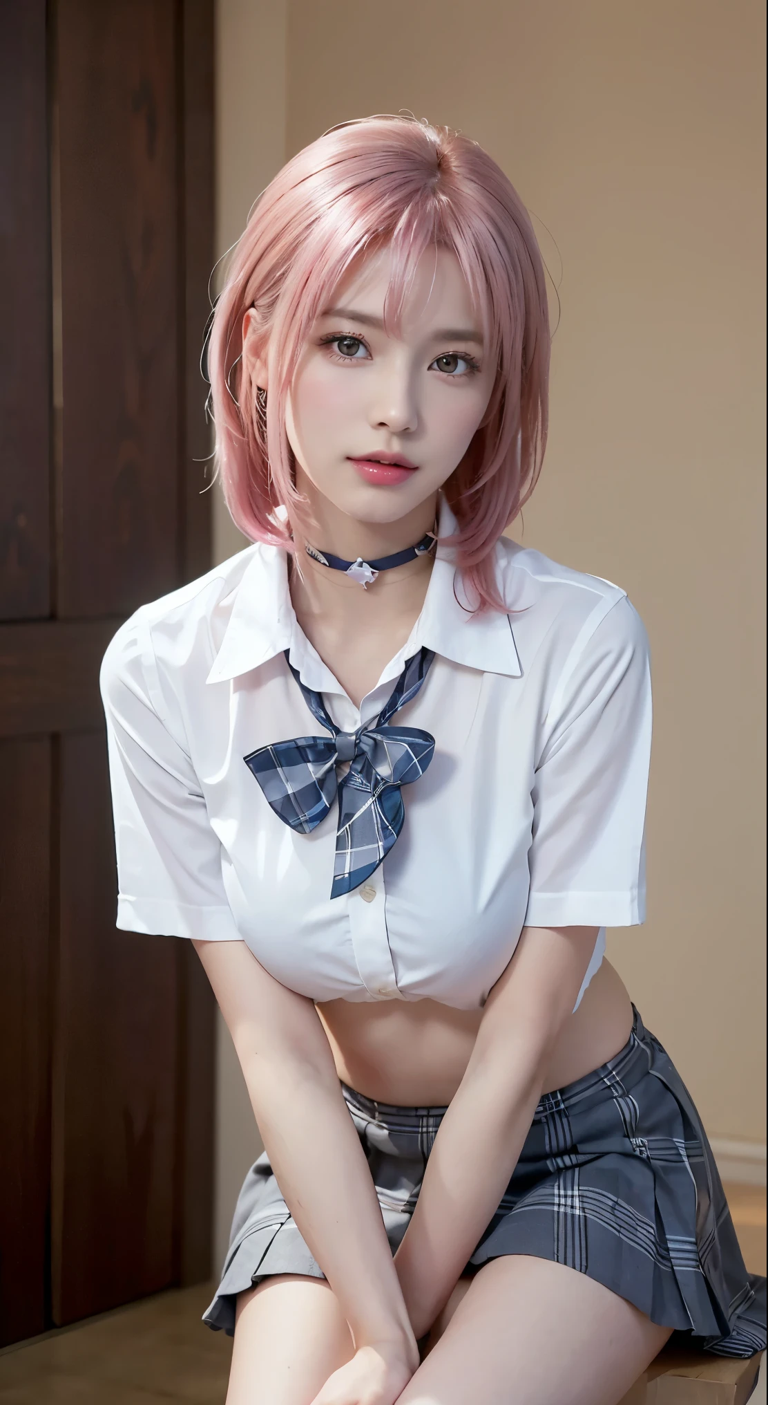 Colossal tits、Thick makeup、masterpiece,top-quality, 超A high resolution, Woman,(((((High school students))))),(((Okappa))),(校服),((Beautiful hair and beautiful big eyes)), A smile、(((Show panties ))),(Lift your chest yourself)、(((Show panties )))、((skirt lift by yourself)))、(lifted by self)、Focus of the female genital organs、red blush、Smile,High contrast, (Photorealsitic:1.4),Looking at the camera,(Flash photography)、Bet、Open the crotch、Spread your legs、Detailed crotch、Show off female genitalia、Put out the、Pink hair、Braids