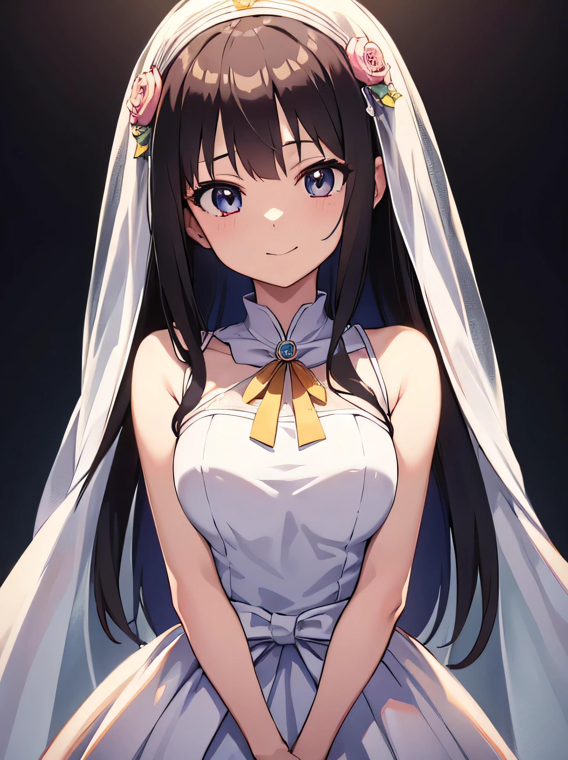 ((masutepiece)), ((Best Quality)), (Ultra-detailed), Anime style, Cute s, 1girl in, Solo, bride, June Bride 00, ((Beautiful eyes))0, Smile