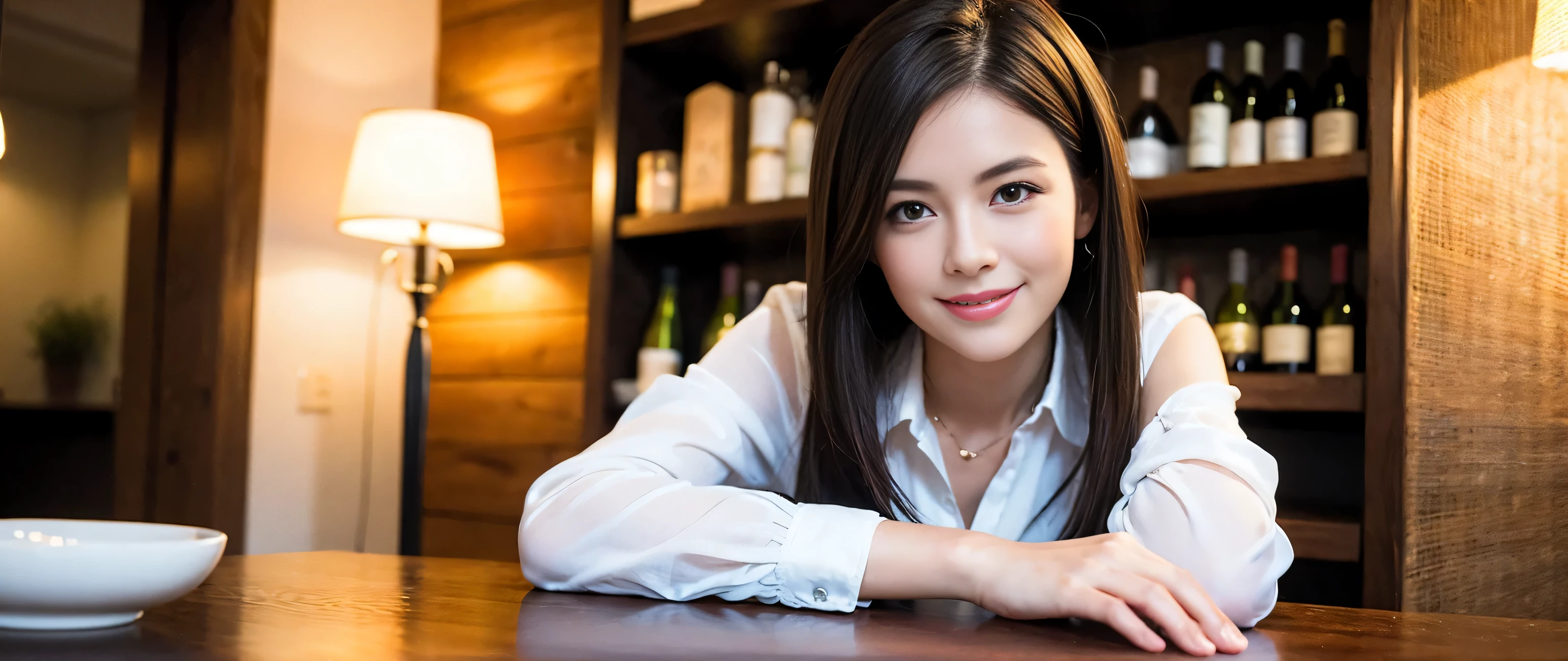 ((highest quality、8k、masterpiece:1.3))、Sharp focus:1.2、Beautiful woman perfect body:1.4、Slim body、((Bob Hale、Straight hair:1.2))、(to be born, highest quality, masterpiece:1.5), (Realistic, Intricate details:1.2), Ultra-high resolution, shine a light on your face、Spectacular view of the sunset sky and clouds、Amazing mountain views、A bright smile、wine glass、red wine 、Appetizer、Italian food、Wine bottle、Champagne、sparkling wine、, Beautiful Face, blue eyes, The light shines on your face, Blushing, short hair,Bright Face、Fox face、 (36 years old), 34 years old, Lady、Two beauties、brown hair、Shortcuts、Long sleeve shirt、dress、Pretty Woman 1, (slim face), (The body is slim), (brown hair), (Shortcuts), cheeks turn a little red,charming beauty、, Out of the window, A beautiful and detailed night view unfolds.........., restaurant, In a prominent place (From the waist up) Nova Frog Style, actress, model, Upper Body, White wine, slim, wine glass, A wine glass placed in the middle, smile, (smile: 1.15), Beautiful fine grain, Depth f/2,saturation, High Contrast, Strong light and shadow,Moist Body:1.5、3D texture、Delicate eyes、brown hair、The hair is very shiny、