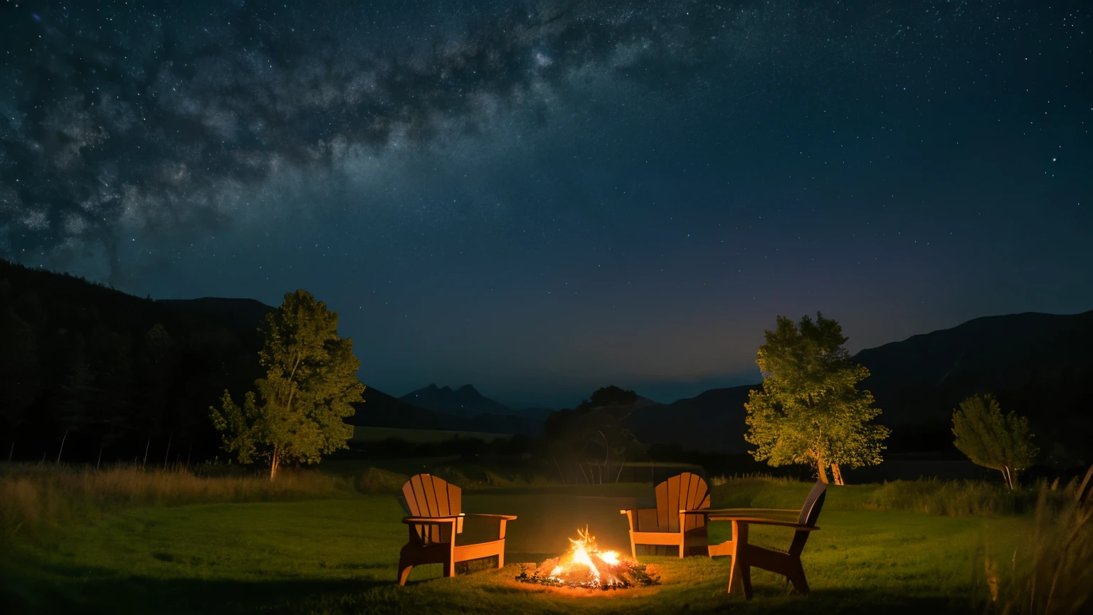 RAW photo of a landscape, small details, photorealistic, ultra-realistic photo, 8K uhd, dslr, soft lighting, high quality. masterpiece, beautiful, high res,a tranquil nighttime bonfire, capturing the essence of stillness and peace.