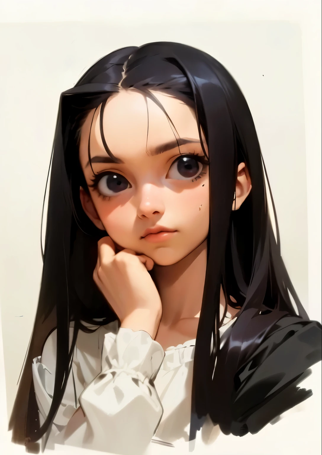 (best quality,highres,masterpiece:1.2),ultra-detailed,portrait,classical painting,vivid colors,studio lighting,dark background,baroque style,soft lighting,long flowing dress,woman sitting in a elegant pose,holding a delicate fan,subtle smile,pearl necklace,golden jewelry,rich lace details,subtle shadows and highlights,romantic atmosphere,realistic,sharp focus,historical setting,gentle and graceful demeanor,meticulous brushstrokes,exquisite facial features and expressions,sublime beauty,fluid brushwork,depth and dimension,tiny details,ageless elegance,artistic finesse,black satin fabric,delicate wisps of hair,ornate furnishings and decorations,old master's touch,masterful use of light and shadow,sophisticated composition,timeless charm,serene and serene gaze,baroque era costume,subdued color palette,classic beauty,long hair cascading down,thick, luscious locks,subtle texture,captivating presence,alluring femininity