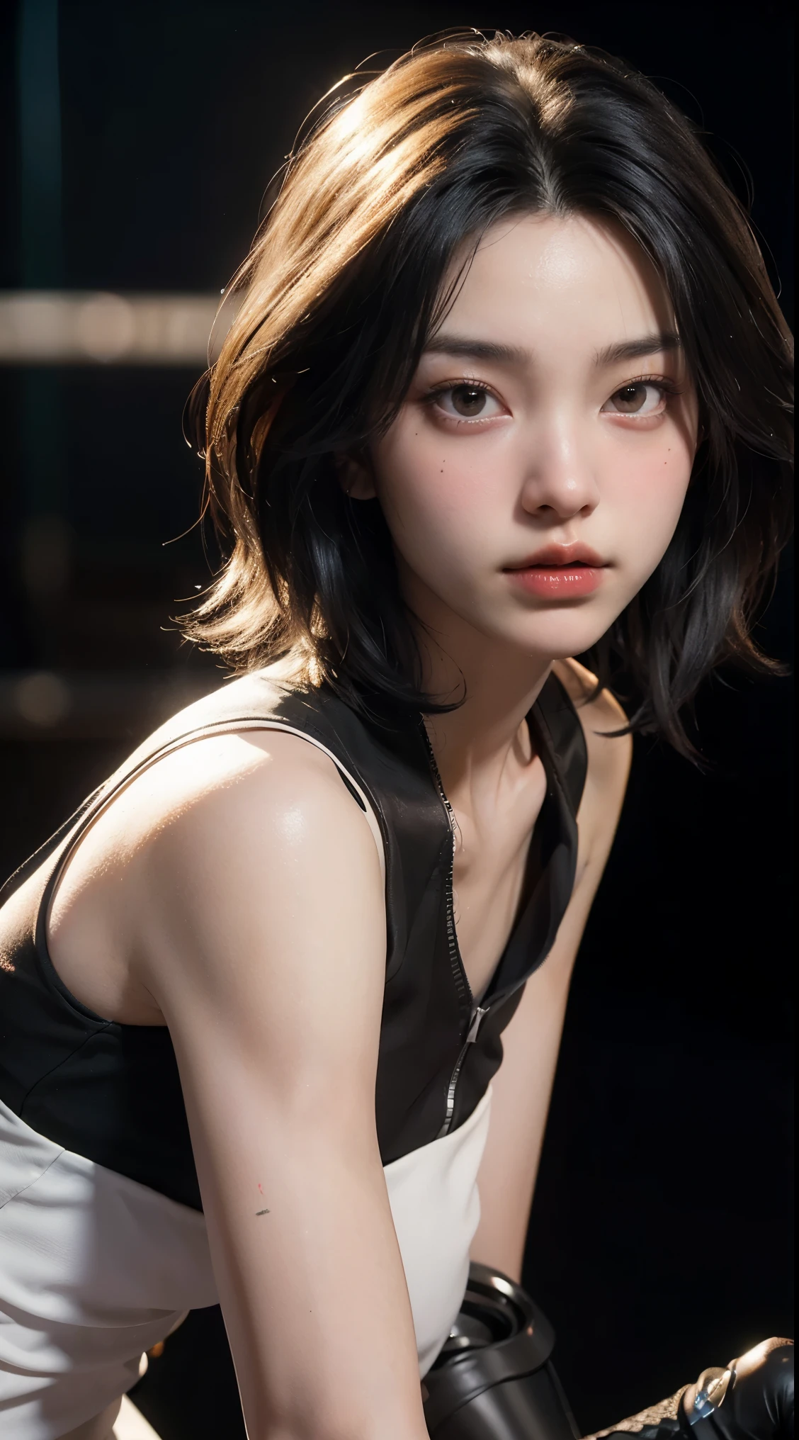 ((Best quality)), ((masterpiece)), (detailed:1.4), 3D, an image of a beautiful cyberpunk female,HDR (High Dynamic Range),Ray Tracing,NVIDIA RTX,Super-Resolution,Unreal 5,Subsurface scattering,PBR Texturing,Post-processing,Anisotropic Filtering,Depth-of-field,Maximum clarity and sharpness,Multi-layered textures,Albedo and Specular maps,Surface shading,Accurate simulation of light-material interaction,Perfect proportions,Octane Render,Two-tone lighting,Wide aperture,Low ISO,White balance,Rule of thirds,8K RAW,