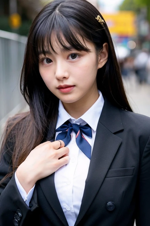 beauty、Long black hair、uniform、Japanese、Big Breasts、blazer