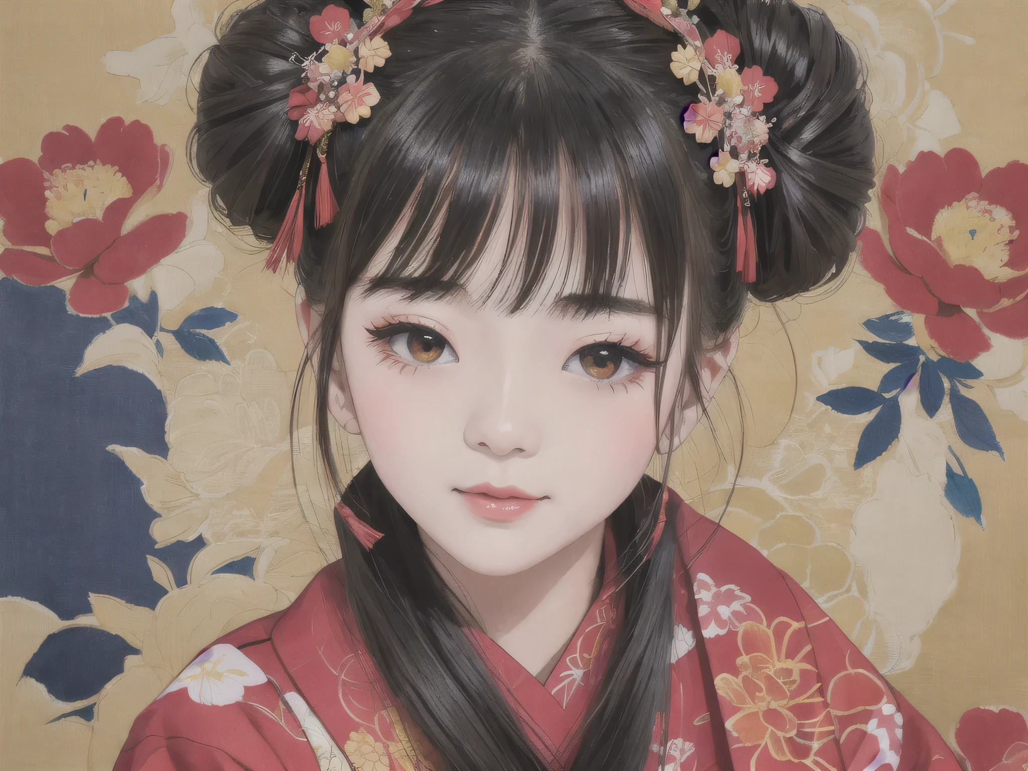 Each has a different expression２People and sisters、(２ girls）、｟Dancing traditional arts with grace)、((Big Breasts、Small Face、Not exposed))、highest quality、masterpiece、（Black Hair、Bun Hair）、Brown Eyes、｟Wide angle、Angle from above the waist、Pause on the magazine cover、Each person has a different perspective when looking into the distance｠、(８K high quality、masterpiece、High resolution、Realistic and beautiful light and shadow、(highest quality)、(High Resolution)、(Very delicate and beautiful)、(Beautiful 8k face)、(Smiling and closing your eyes、Beautiful eyes)、(Clear skin)、(Soft hair)、(８Head to Body)、(A Japanese style yukata kimono with red, pink and orange floral patterns on a white background, interspersed with gold powder、Wearing a yukata２Beautiful Japanese girls)、((Tanabata decoration background))、((Small Face))、(arms up)、Thin and small nose、（Red lipstick）、（Make your cheeks red）、（Glossy skin）、((Ink painting style))、Very thin eyebrows、Overall ultra-high image quality、（She is wearing maiko-style makeup.）、Whitening、Long and beautiful eyelashes、Glowing Skin、（Red cheeks）,Straight nose、masterpiece、highest quality、whole body、 Eyebrows visible through hair、Bun Hair、Grin、Gal、Kogal、Viewer&#39;s Eyes、Plaid、Stylish、woman、fine、Pause、
Waiting to start 
