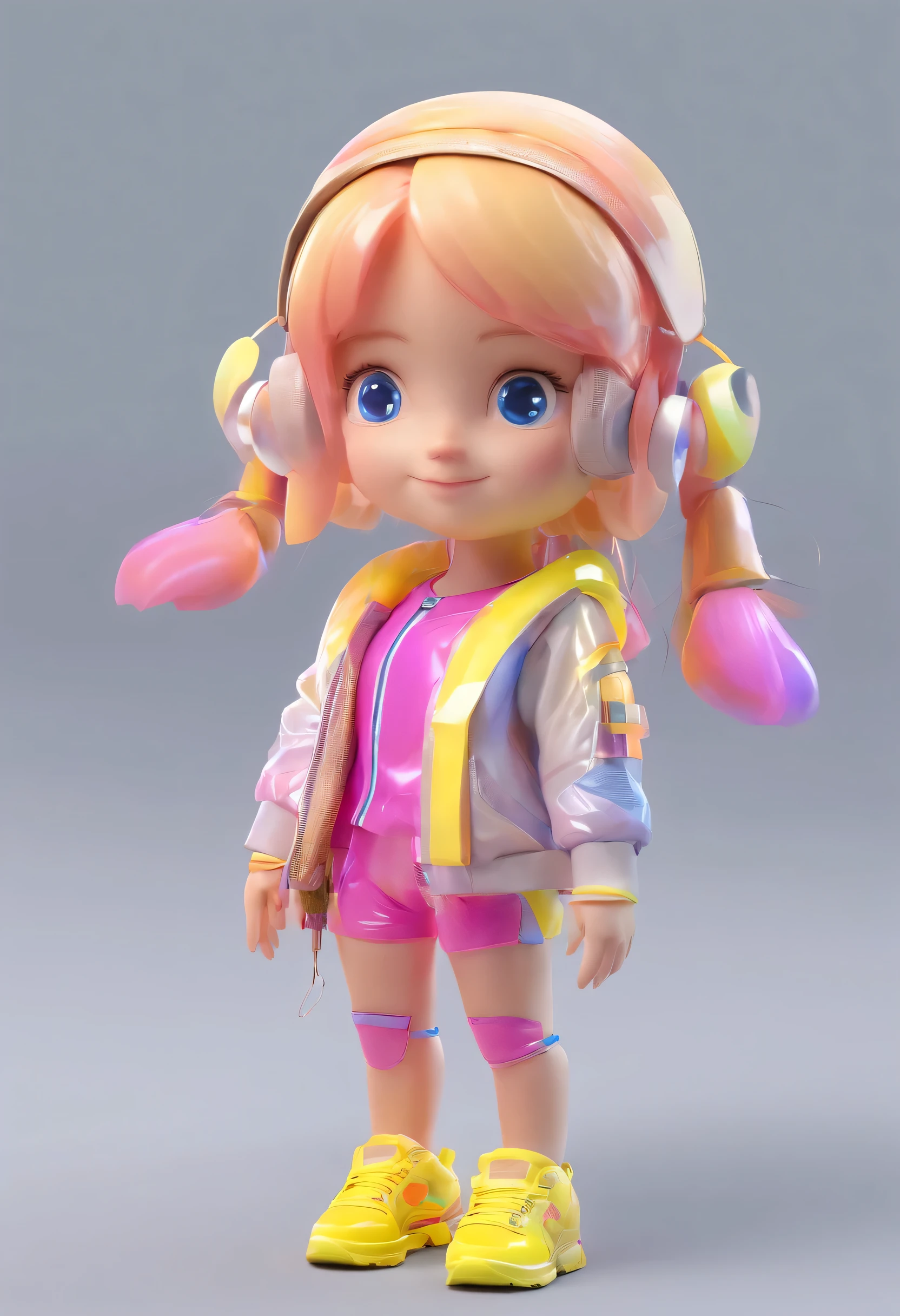 Cute wrapped in transparent plastic, chibi, Fluorescent translucent sports fashion trend clothing, usando zapatos nike, color caramelo, fondo simple y brillante, juguetes 3D, estilo ciberpunk, cine4D, renderizado de octanaje, 3d model, juguetes coleccionables,nendoroide,estilo callejero,pixar,zapatos grandes , Tendencias de la moda, de cerca, cuerpo completo --ar 3:4 --q 2 50 --niji 5 --niji 5 --s 100 --estilo expresivo --s 2