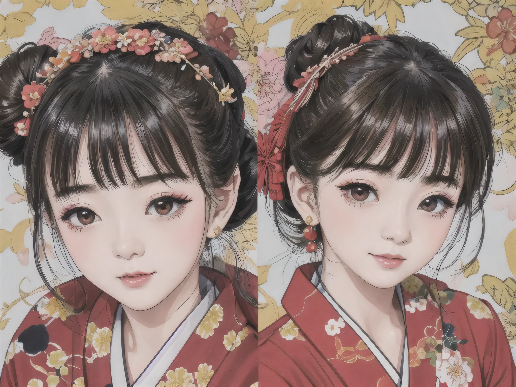 Each has a different expression2People and sisters、(2 girls)、⦅Dancing traditional arts with grace)、((Big Breasts、Small Face、Not exposed))、highest quality、masterpiece、(Black Hair、Bun Hair)、Brown Eyes、⦅Wide angle、Angle from above the waist、Pause on the magazine cover、Each person has a different perspective when looking into the distance⦆、(8K high quality、masterpiece、High resolution、Realistic and beautiful light and shadow、(highest quality)、(High Resolution)、(Very delicate and beautiful)、(Beautiful 8k face)、(Smiling and closing your eyes、Beautiful eyes)、(Clear skin)、(Soft hair)、(8Head to Body)、(A Japanese style yukata kimono with red, pink and orange floral patterns on a white background, interspersed with gold powder、Wearing a yukata2Beautiful Japanese girls)、((Tanabata decoration background))、((Small Face))、(arms up)、Thin and small nose、(Red lipstick)、(Make your cheeks red)、(Glossy skin)、((Ink painting style))、Very thin eyebrows、Overall ultra-high image quality、(She is wearing maiko-style makeup.)、Whitening、Long and beautiful eyelashes、Glowing Skin、(Red cheeks),Straight nose、masterpiece、highest quality、whole body、 Eyebrows visible through hair、Bun Hair、Grin、Gal、Kogal、Viewer's Eyes、Plaid、Stylish、woman、fine、Pause、
Waiting to start