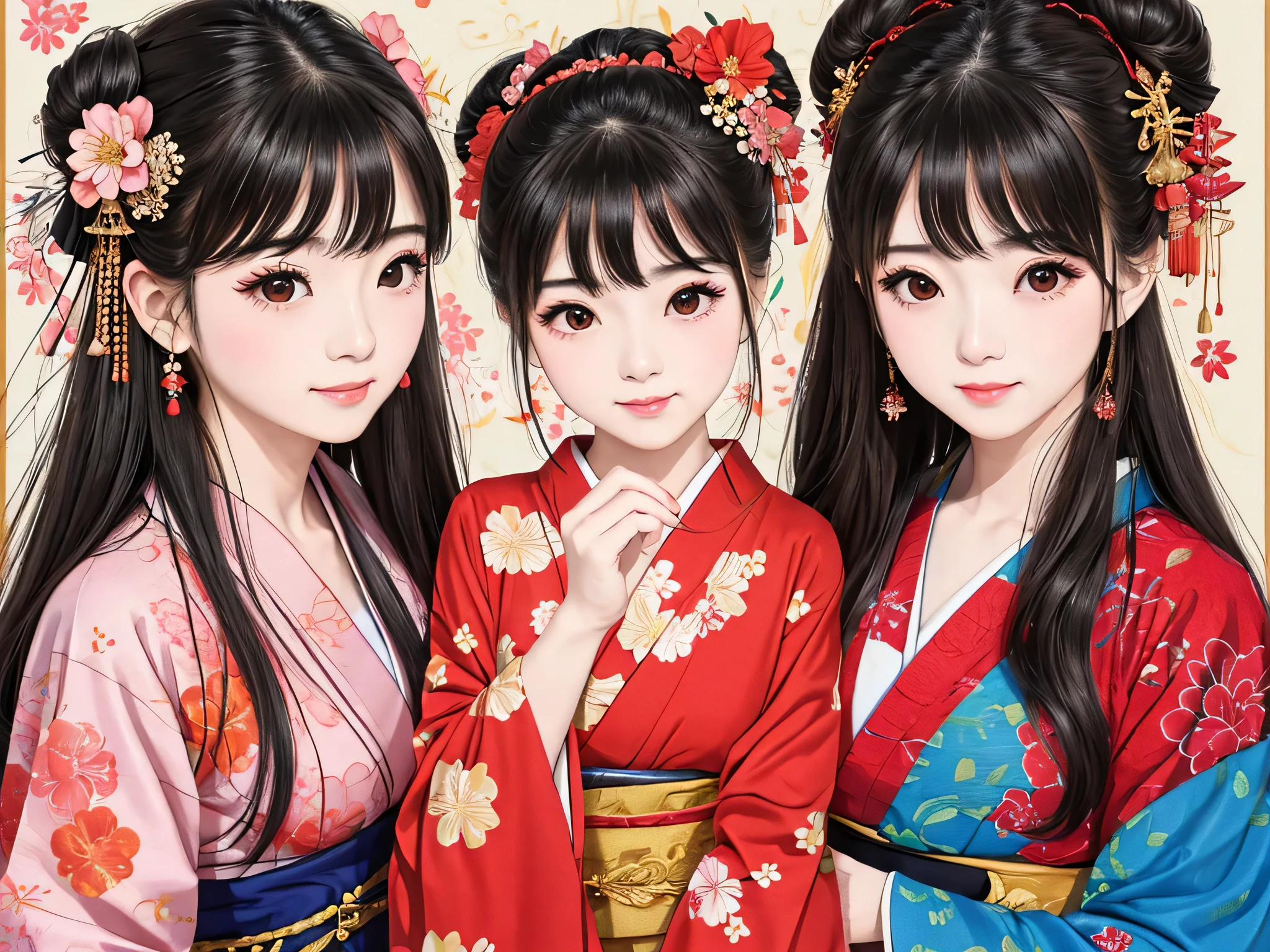 Each has a different expression2People and sisters、(2 girls)、⦅Dancing traditional arts with grace)、((Big Breasts、Small Face、Not exposed))、highest quality、masterpiece、(Black Hair、Bun Hair)、Brown Eyes、⦅Wide angle、Angle from above the waist、Pause on the magazine cover、Each person has a different perspective when looking into the distance⦆、(8K high quality、masterpiece、High resolution、Realistic and beautiful light and shadow、(highest quality)、(High Resolution)、(Very delicate and beautiful)、(Beautiful 8k face)、(Smiling and closing your eyes、Beautiful eyes)、(Clear skin)、(Soft hair)、(8Head to Body)、(A Japanese style yukata kimono with red, pink and orange floral patterns on a white background, interspersed with gold powder、Wearing a yukata2Beautiful Japanese girls)、((Tanabata decoration background))、((Small Face))、(arms up)、Thin and small nose、(Red lipstick)、(Make your cheeks red)、(Glossy skin)、((Ink painting style))、Very thin eyebrows、Overall ultra-high image quality、(She is wearing maiko-style makeup.)、Whitening、Long and beautiful eyelashes、Glowing Skin、(Red cheeks),Straight nose、masterpiece、highest quality、whole body、 Eyebrows visible through hair、Bun Hair、Grin、Gal、Kogal、Viewer's Eyes、Plaid、Stylish、woman、fine、Pause、
Waiting to start