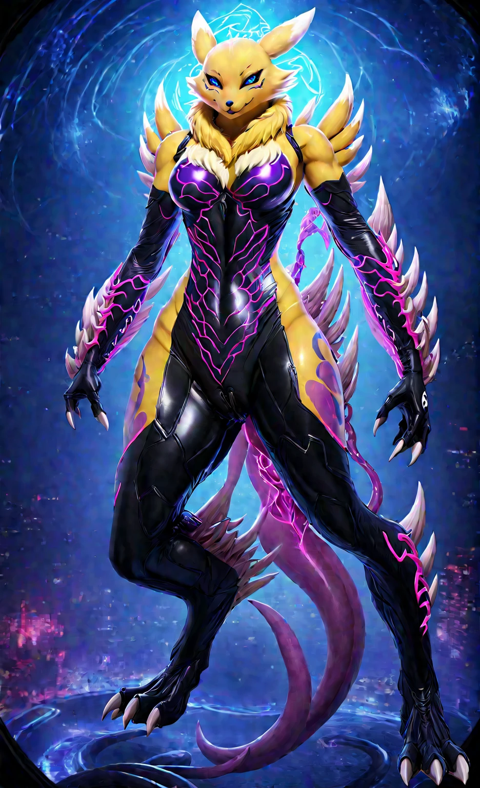 NSFW，Full-body concept art, 1 woman,renamon， dragon full body suit, evil fall, phantomization, violating vagina, zodiac girl, s, biological unit, tentacle clothes, high image quality, high detail, HUD, real, 16K
