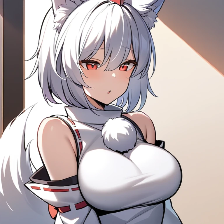 ((asanagi\\azur lane\\,gray hair,fox ear,fox tail,Yellow eyes,)),blushing face,Heavy breathing,saliva, sweat, Sweaty and wet all over,((Perfect body,))((Super beautiful,))((High quality,))((very small breast)), (((((see-through white High leg swimsuit,white thigh-high socks,See-through white long gloves))),)),Sweaty body,Rough breathing,Blushing,Looking at Viewer,cowboy shot,erect nipples,smile,An expression that is seducing me with one hand on its side,sitting on the bed