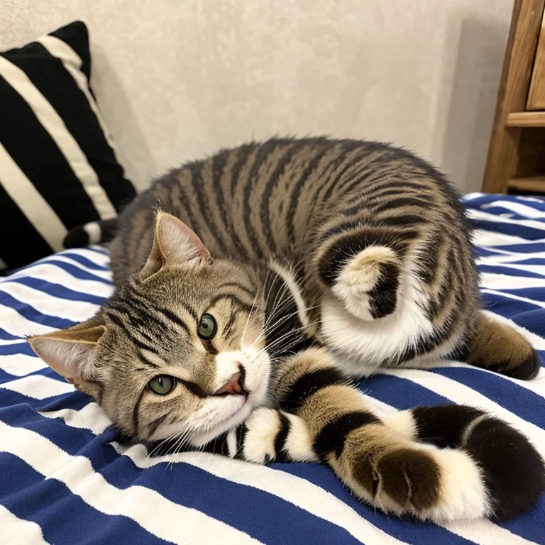 Striped cat with a round face
