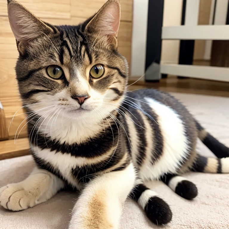 Striped cat with a round face