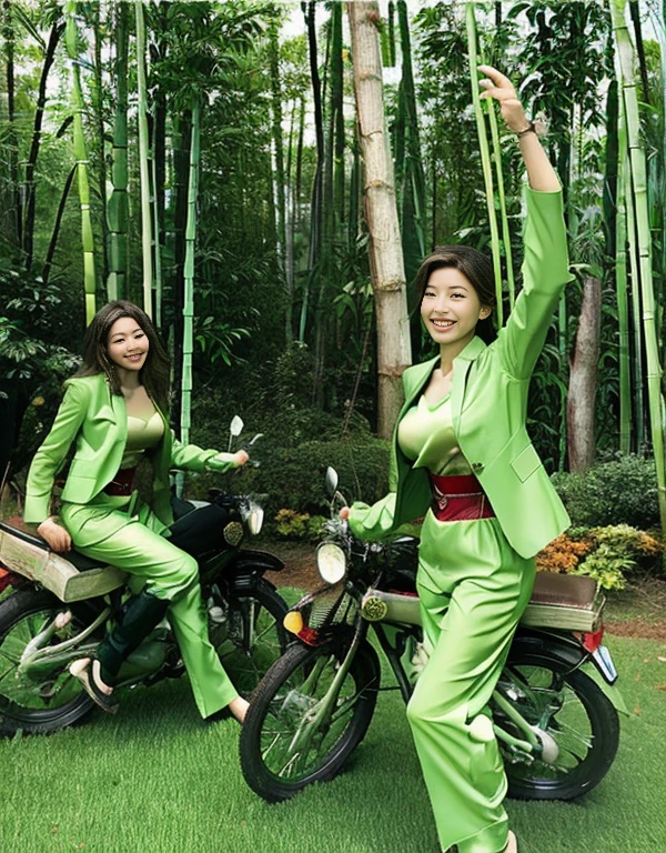 live-action Two Women Rubber Suit Chinese dress bamboo forest In practice