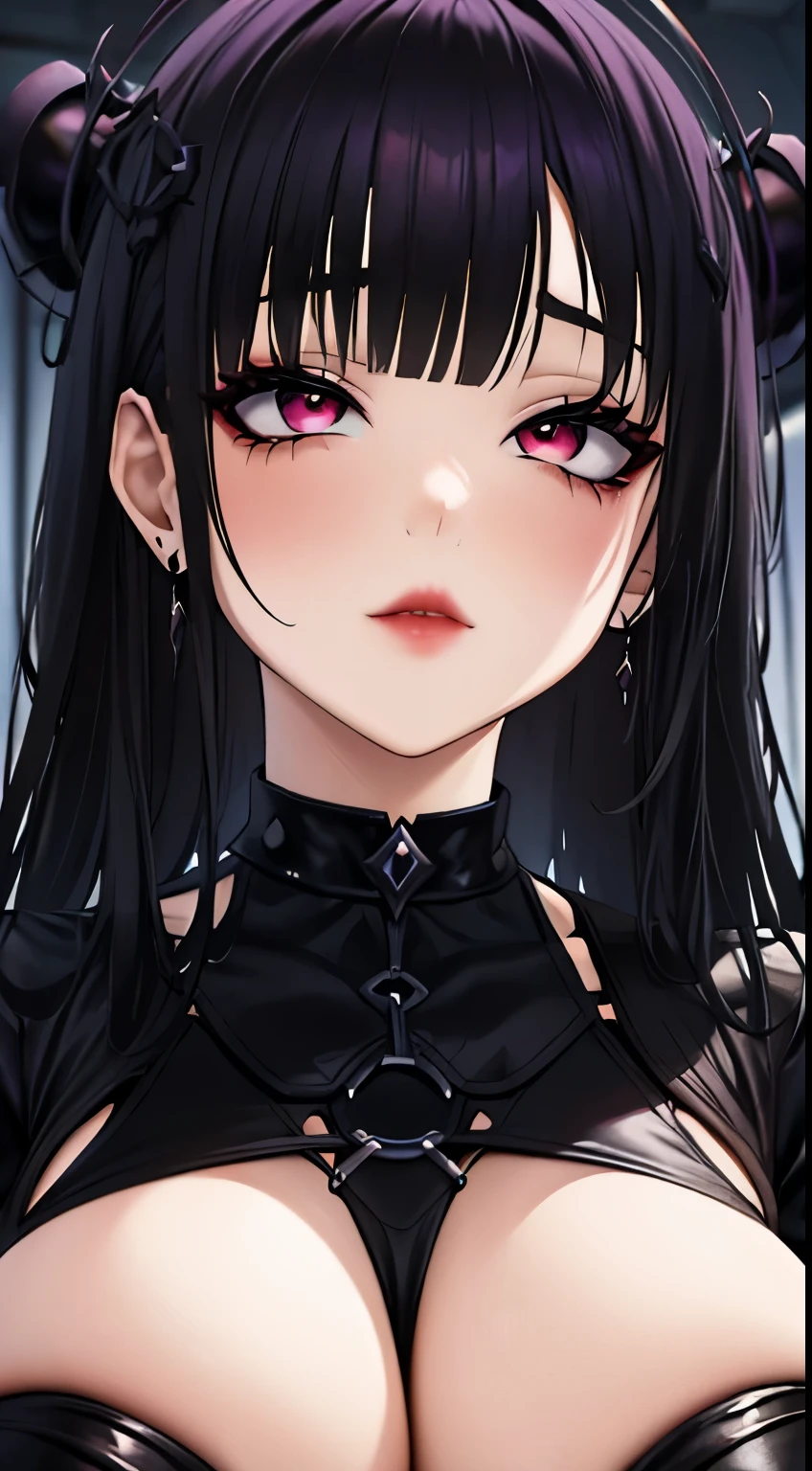 Vulgar girl, chica anime otome gothic, gothic - cyberpunk, estilo de terror ciberpunk, gothic art style, arte de anime digital detallado, gothic art, chica anime diablo, Gothic girl face, cabello largo negro con (oreja de gato), (ojos rojos), estilo animado 4K, estilo de arte oscuro, anime ciberpunk, gothic aesthetic,   anime gothic girl., gothic horror vibes、