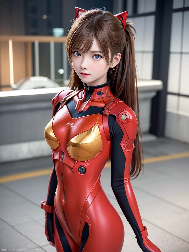 ((Best quality)), ((Masterpiece)), (Details: 1.4), 3D, Asuka Langley Soryu, Asuka, high resolution (high dynamic range), ray tracing, NVIDIA, super resolution, Unreal 5, subsurface scattering ,PBR texturing, post-processing, anisotropic filtering, depth of field, maximum sharpness and sharpness, multi-layered textures, albedo and specular maps, surface shading, accurate simulation of light and matter interaction, perfect proportions ,Octane Rendering,Two-Tone Lighting,Wide Aperture,Low ISO,White Balance,Rule of Thirds,8K RAW,(Masterpiece: 1.4, Best Quality), (Intricate Details), Unity8k Wallpaper, Highly Detailed, Beautiful and Mysterious, Details background, realistic, alone, perfectly detailed face, detailed blue eyes, highly detailed, blush, hair ornament, chignon mahogany hair, (blonde), plug suit 02, Shikinami Asuka Langley, Evangelion, Slender 15-year-old girl, full body suit, black background, above the waist,composition that shows the whole body,