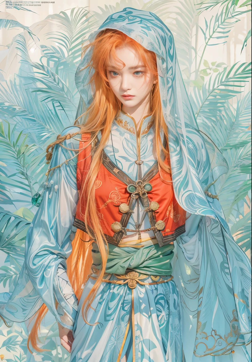 Sacred Mystery,Surreal,Tropical jungle environment,A red man,Fiery red hair,Emerald eyes,stern expression,White Miao clothing,魔幻realism,realism,Olaf Hayek,emerald forest,Revelation,close up,Portrait perspective,Side angle view,Warm top light,Spot Light,Edge Light - Aspect 1:1--Style 100--Quality 1--Chaos 0--Relax--v 5.2,封面杂志photography,8K resolution,HD,photo,Real People,photography,Soft Light,Best quality,high quality,High Detail,HD,Crazy details,超HD,