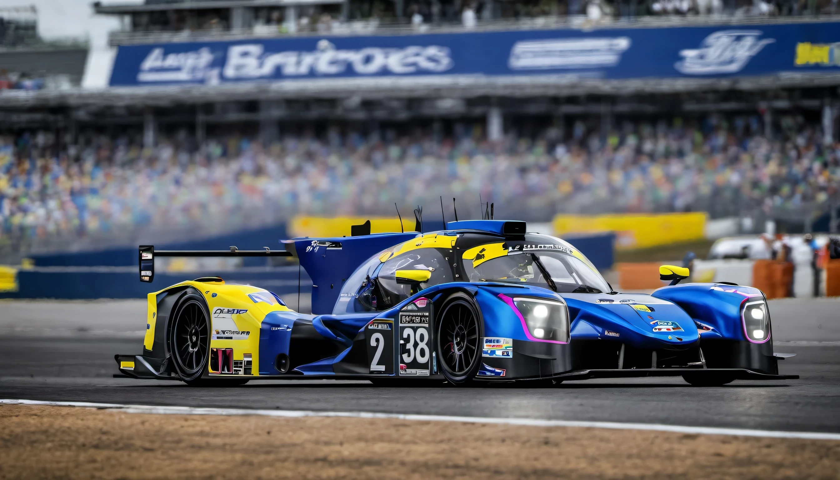 (masterpiece, best quality:1.2), lmp3, le mans, grand stands, very far shot, 8k, UHD, award winning, super quality, highly detailed, ray tracing, retina, cinema lighting